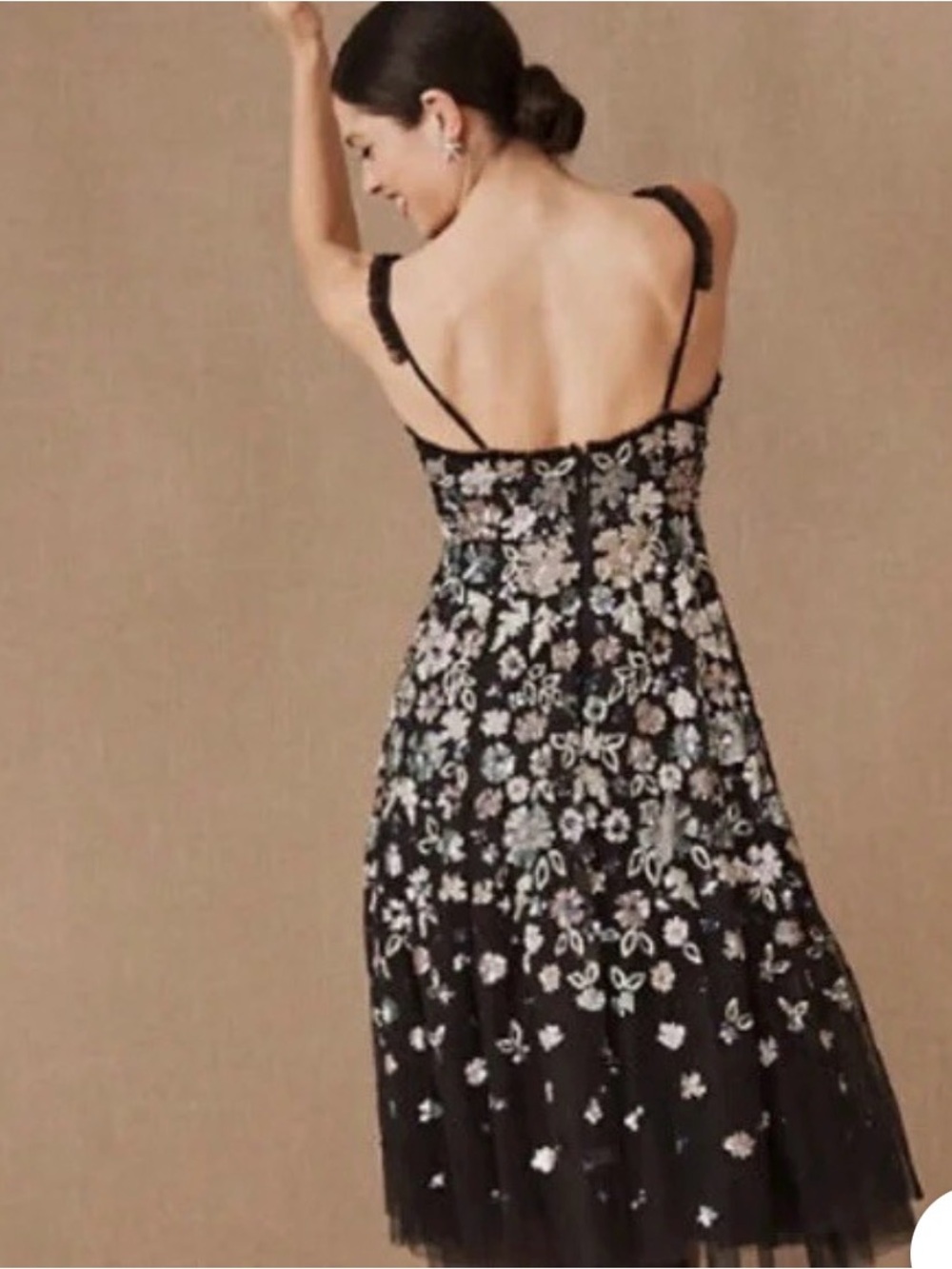 BHLDN Needle and Thread Wildflower Black Floral Sequin Midi Dress - Picture 4 of 16